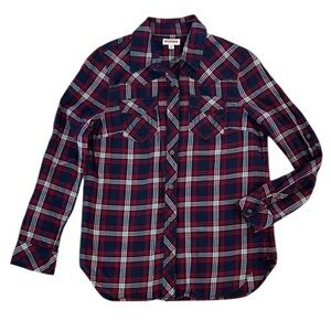 True Religion red blue plaid flannel shirt size medium women's